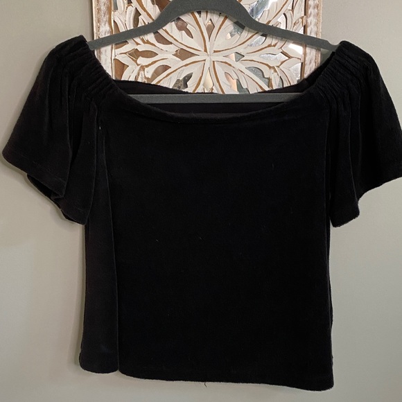Juicy Couture Pitch Black Velour Off Shoulder Top, Women’s Size Small. - Picture 9 of 12
